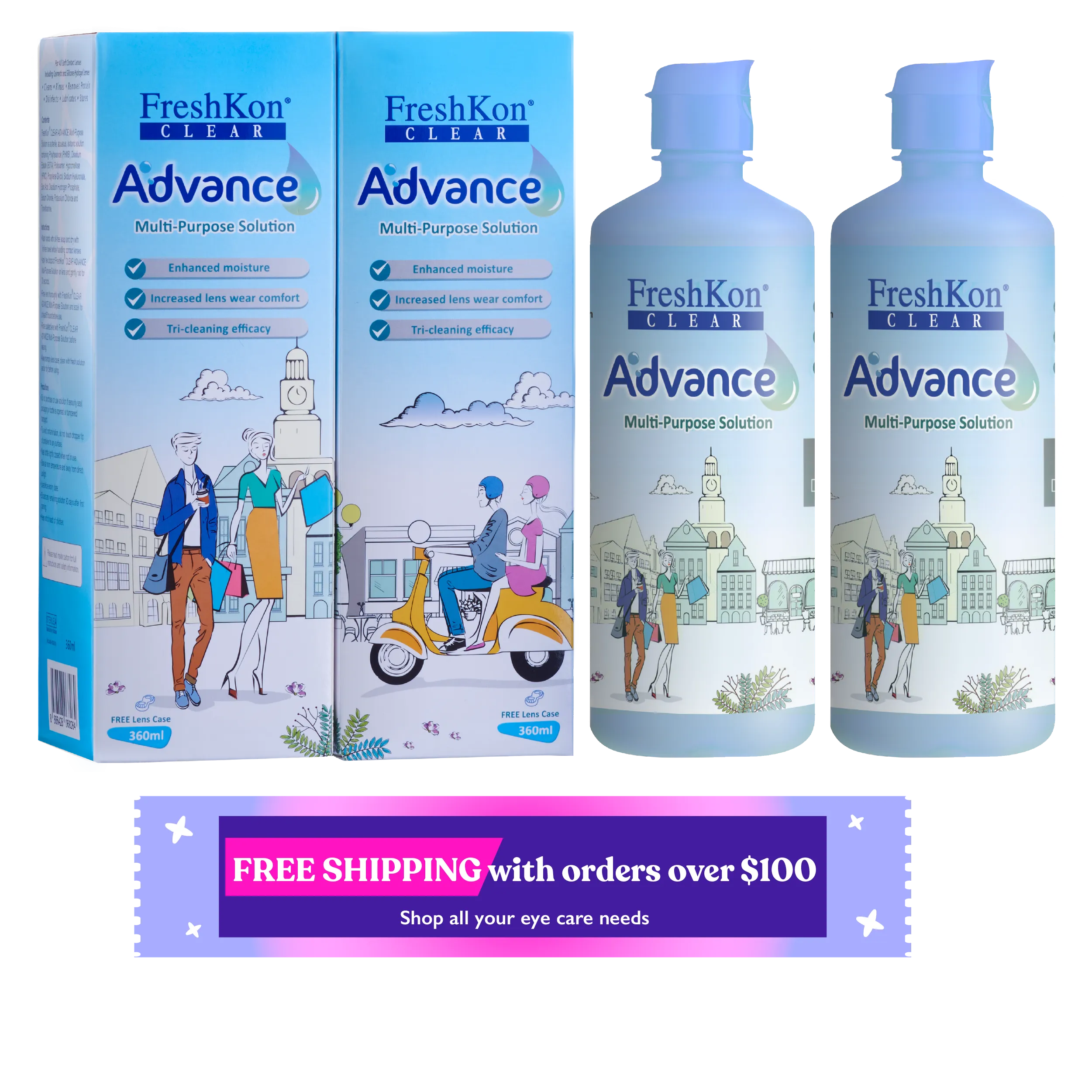 FreshKon Clear Advance Multi-Purpose Solution (Twin Pack)