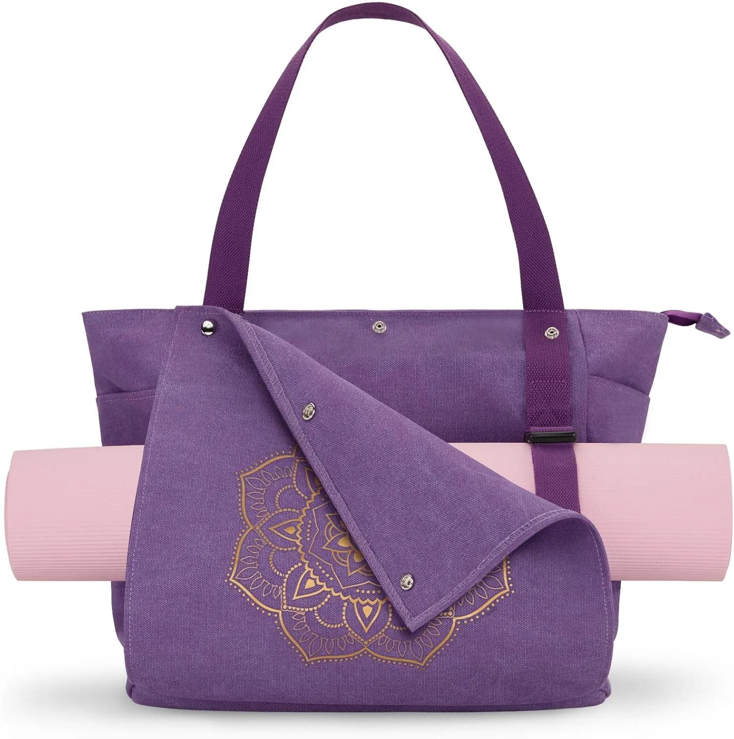 Gonex Yoga Mat Bag, Yoga Gym Bag Tote Bag with Multi Pockets For Women Men, Canvas Yoga Mat Carrier Take in Out Mat Easily For Pilates Travel Workout Office