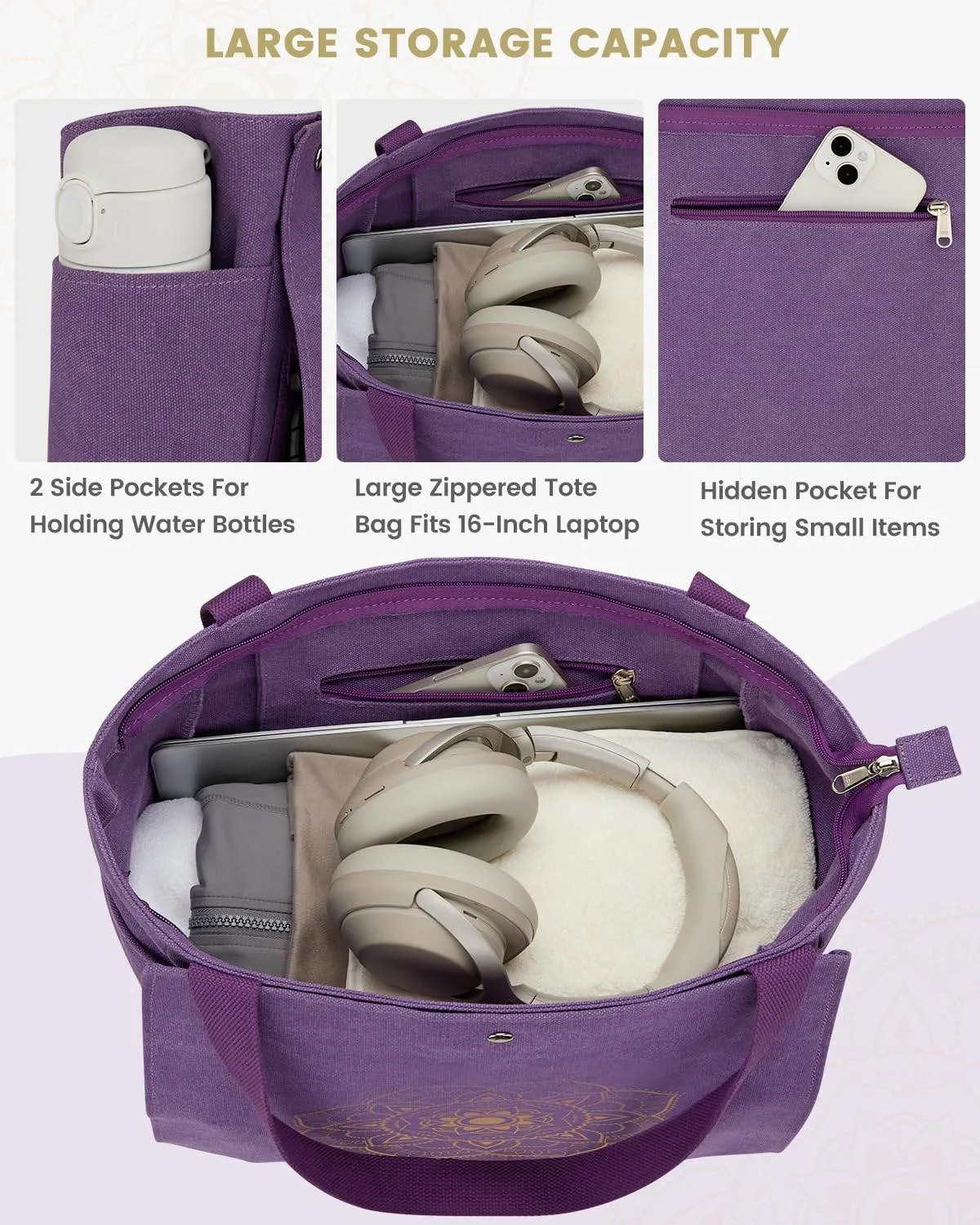 Gonex Yoga Mat Bag, Yoga Gym Bag Tote Bag with Multi Pockets For Women Men, Canvas Yoga Mat Carrier Take in Out Mat Easily For Pilates Travel Workout Office