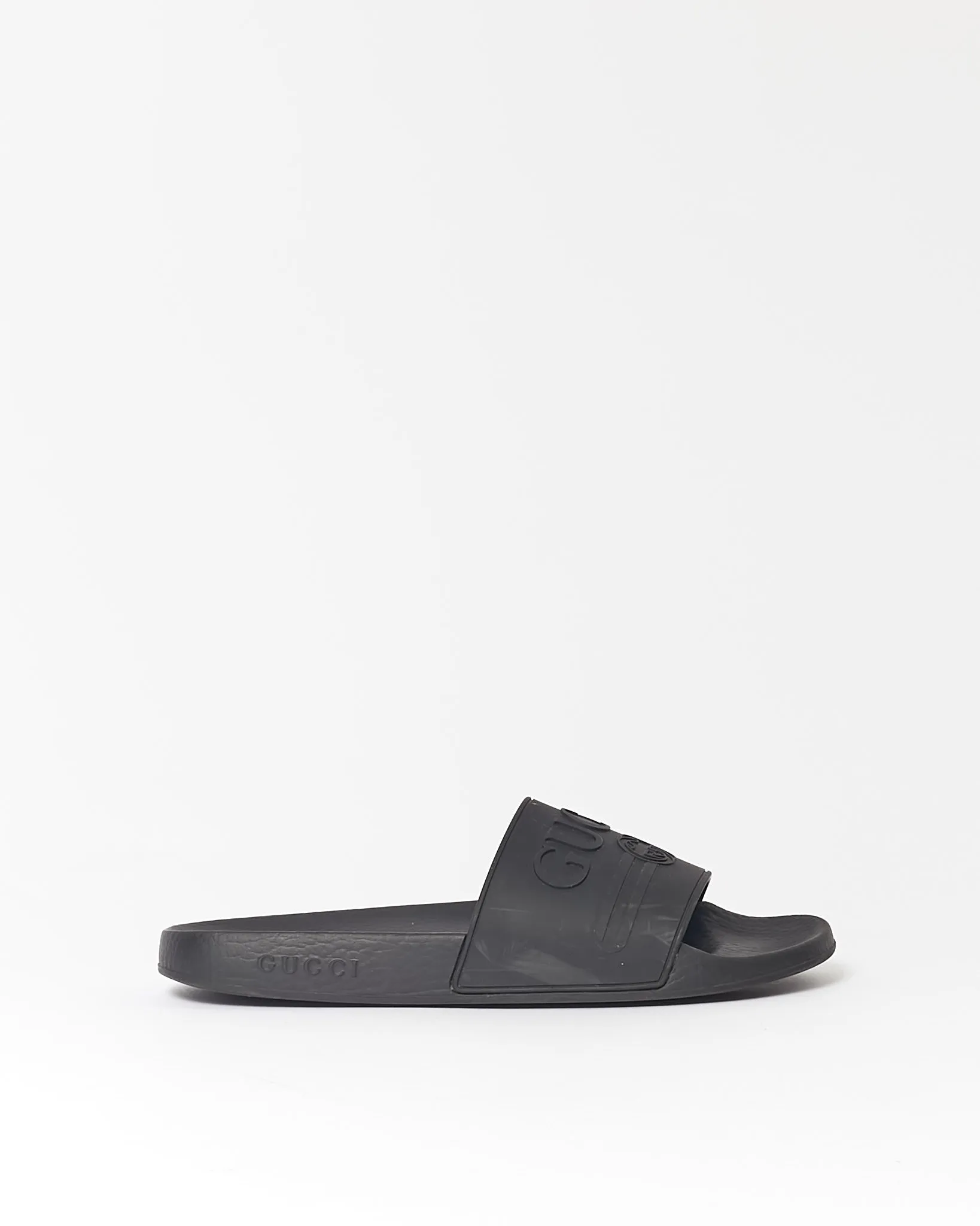 Gucci Black Rubber Logo Pool Slides - 40