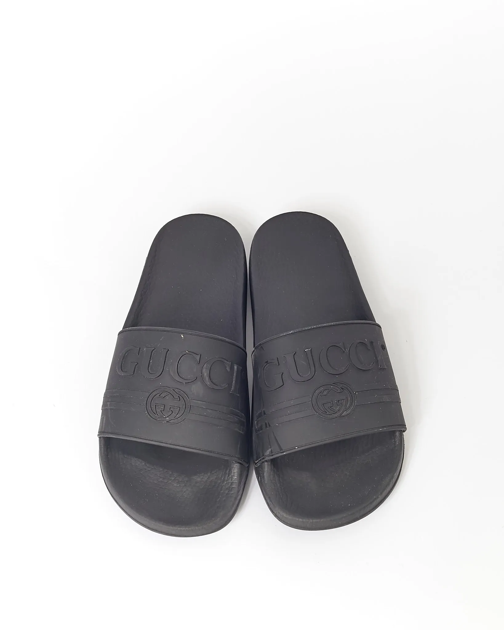 Gucci Black Rubber Logo Pool Slides - 40