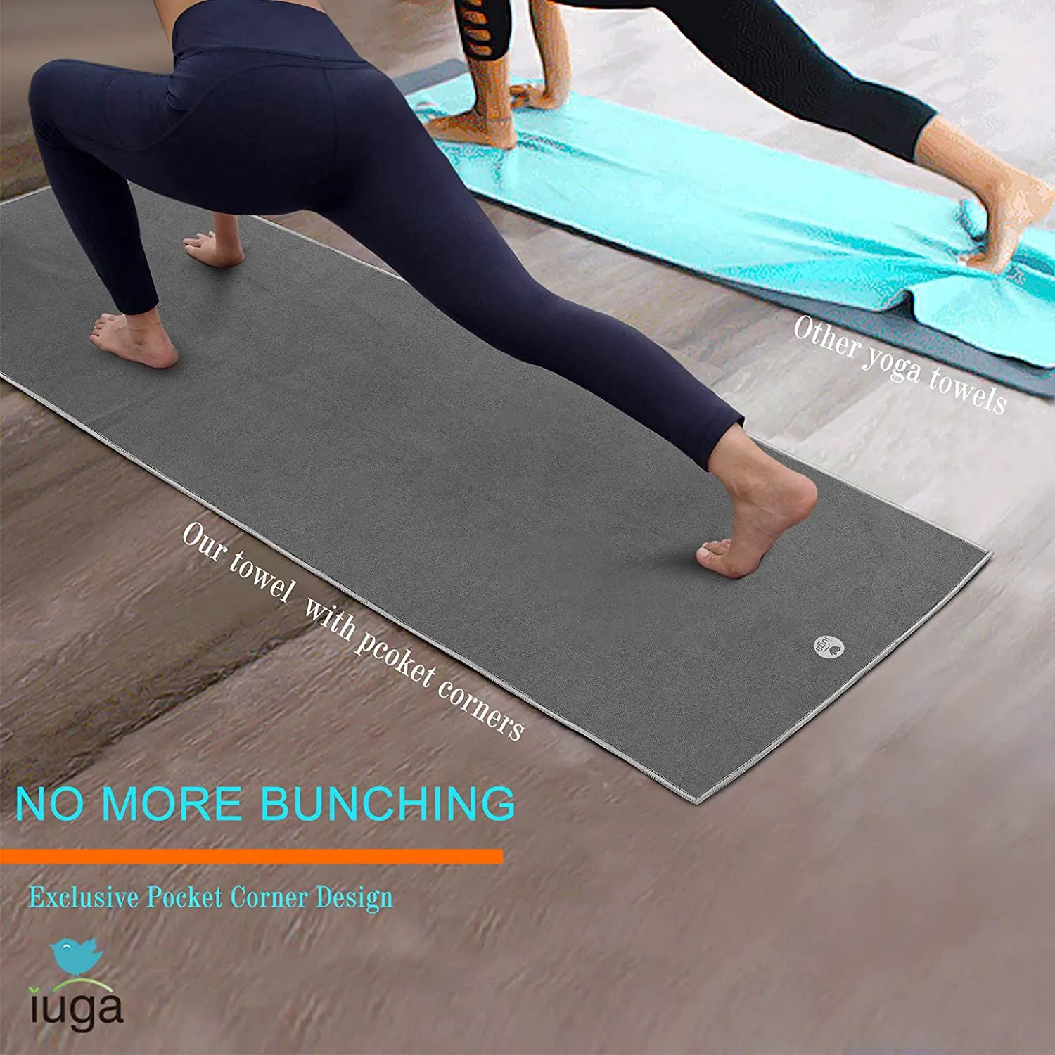 IUGA juego de toalla gruesa y caliente para yoga   toalla de mano (2 en 1), con bolsillos en las esquinas para prevenir resbalones, 100% microfibra, extra grande, antiderrapante, muy absorbente y de secado rápido 72x26 pulgadas