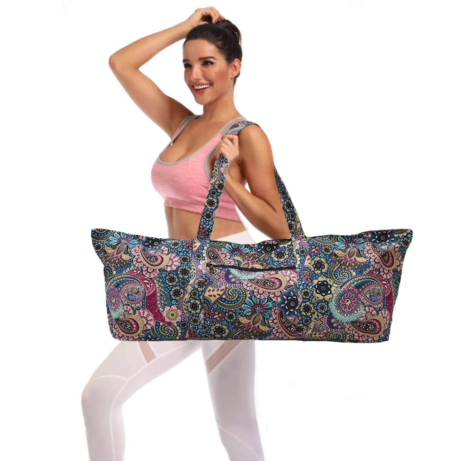 IwIeIaIrI Flower Pattern zipper yoga Mat Bag Duffle Bag Large Multipurpose Exercise Yoga Mat Bag and Yoga Mat tote bag Strap Zipper Pockets
