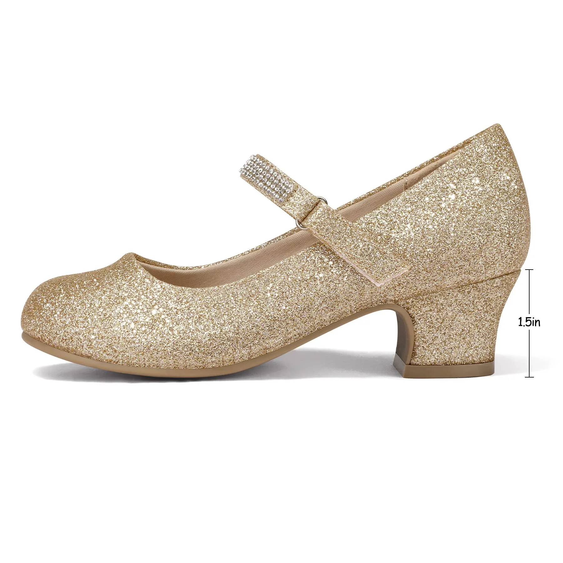 Kids Dress Shoes-Low Heel Rhinestone Lace-Up Mary Janes