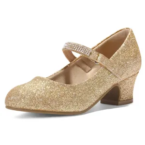 Kids Dress Shoes-Low Heel Rhinestone Lace-Up Mary Janes