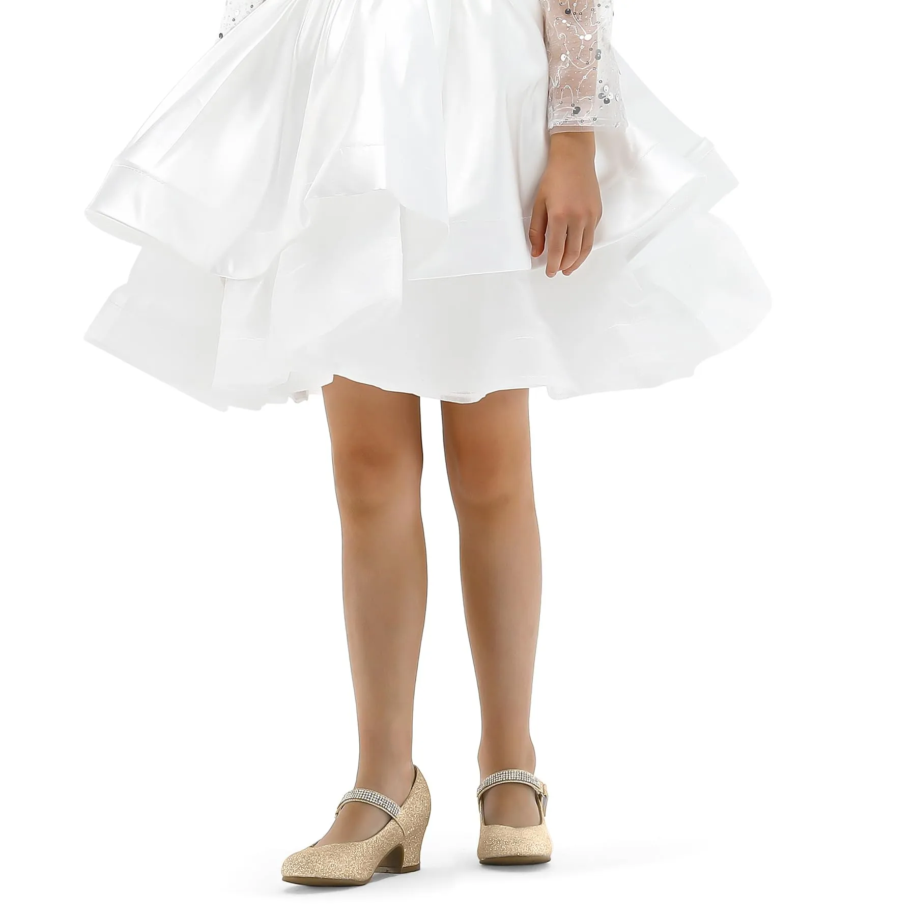Kids Dress Shoes-Low Heel Rhinestone Lace-Up Mary Janes