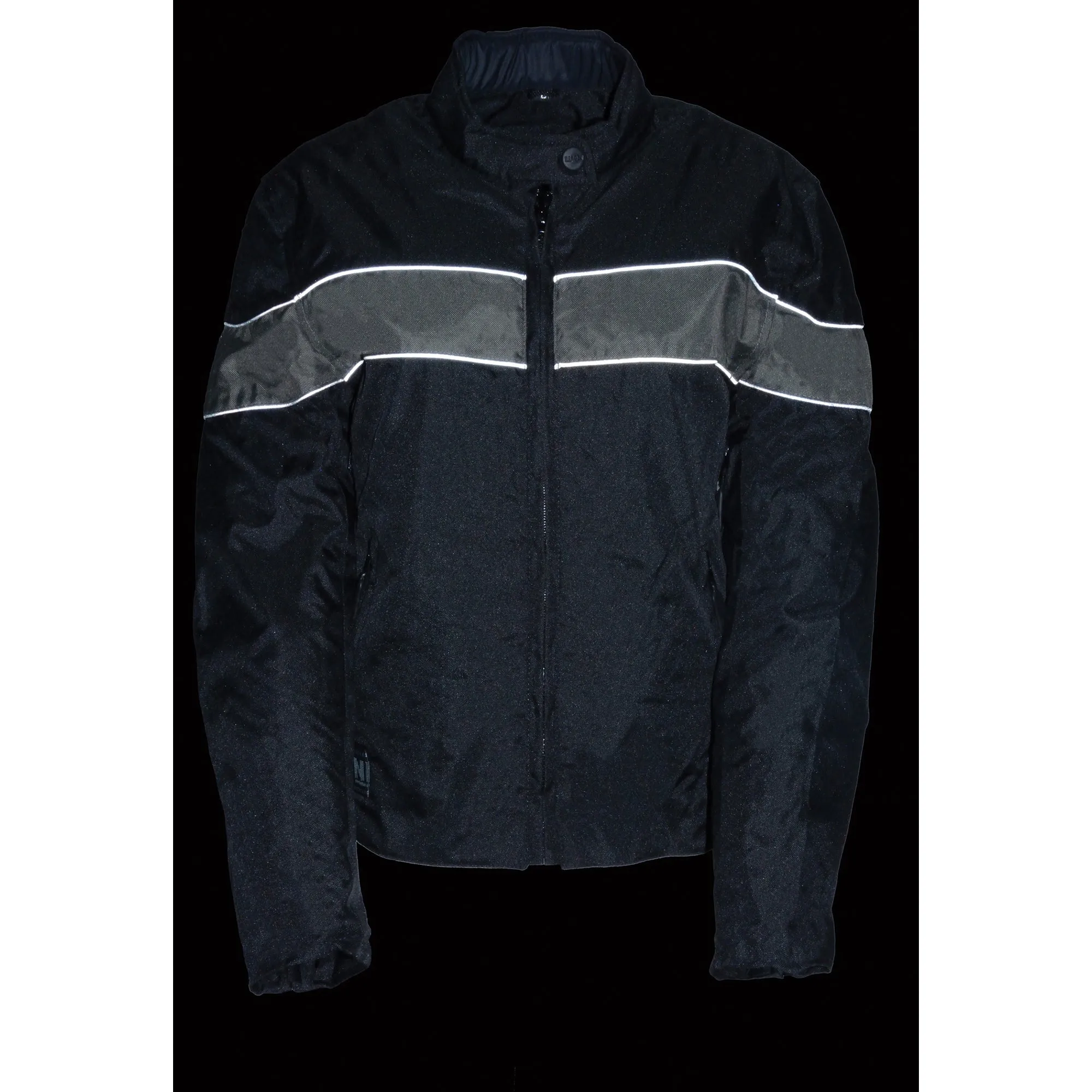Ladies Lightweight Black Textile Jacket w/ Stretch & Reflective Piping