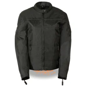 Ladies Lightweight Black Textile Jacket w/ Stretch & Reflective Piping