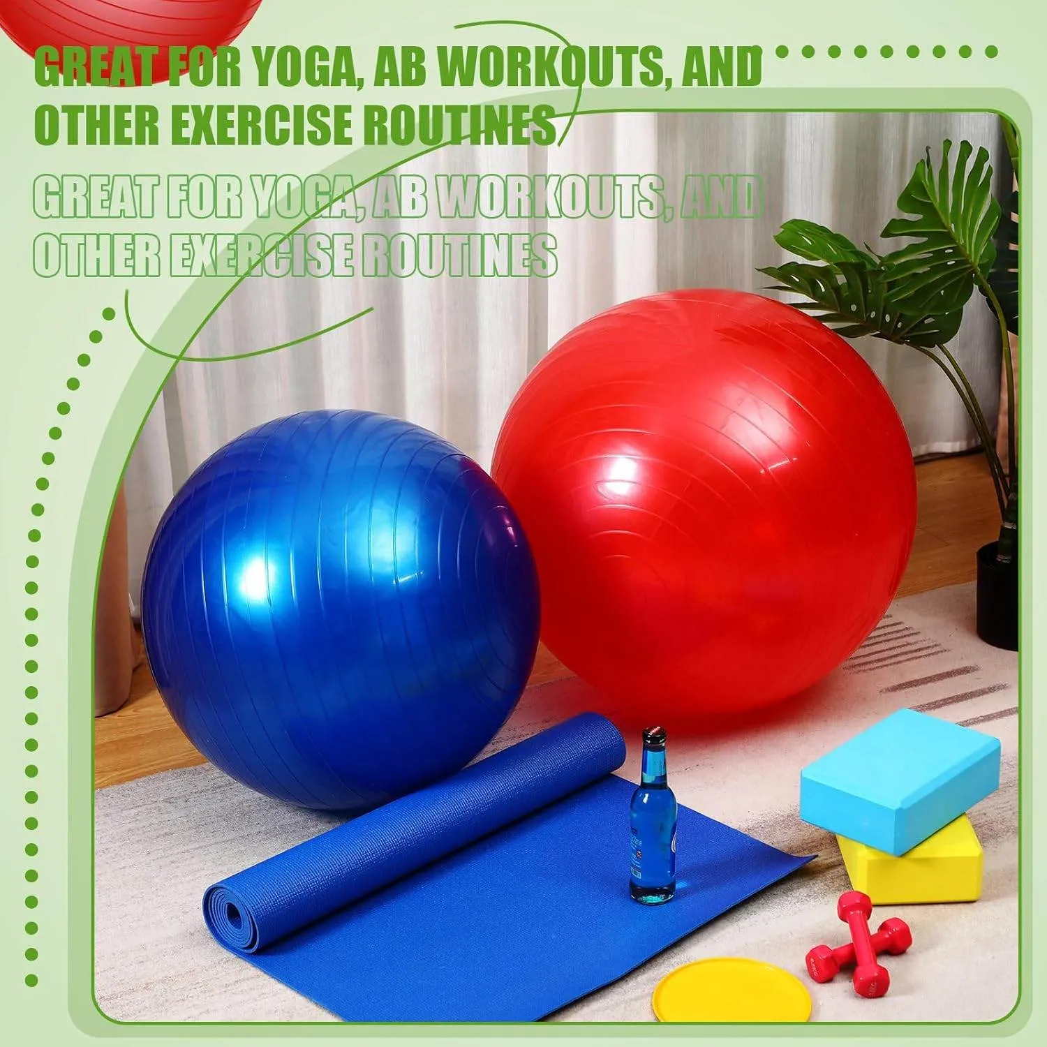 Leyndo 4 Pcs 26 Inch Yoga Exercise Ball Pilates Pregnancy Birthing Fitness Ball with Quick Pump Anti Burst for Improved Posture, Balance, Yoga, Pilates, Training