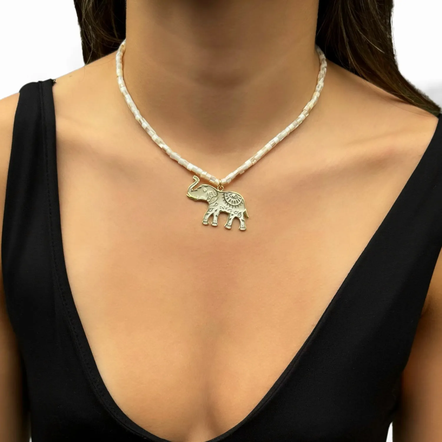 Luck & Prosperity Elephant White Pearl Choker Necklace