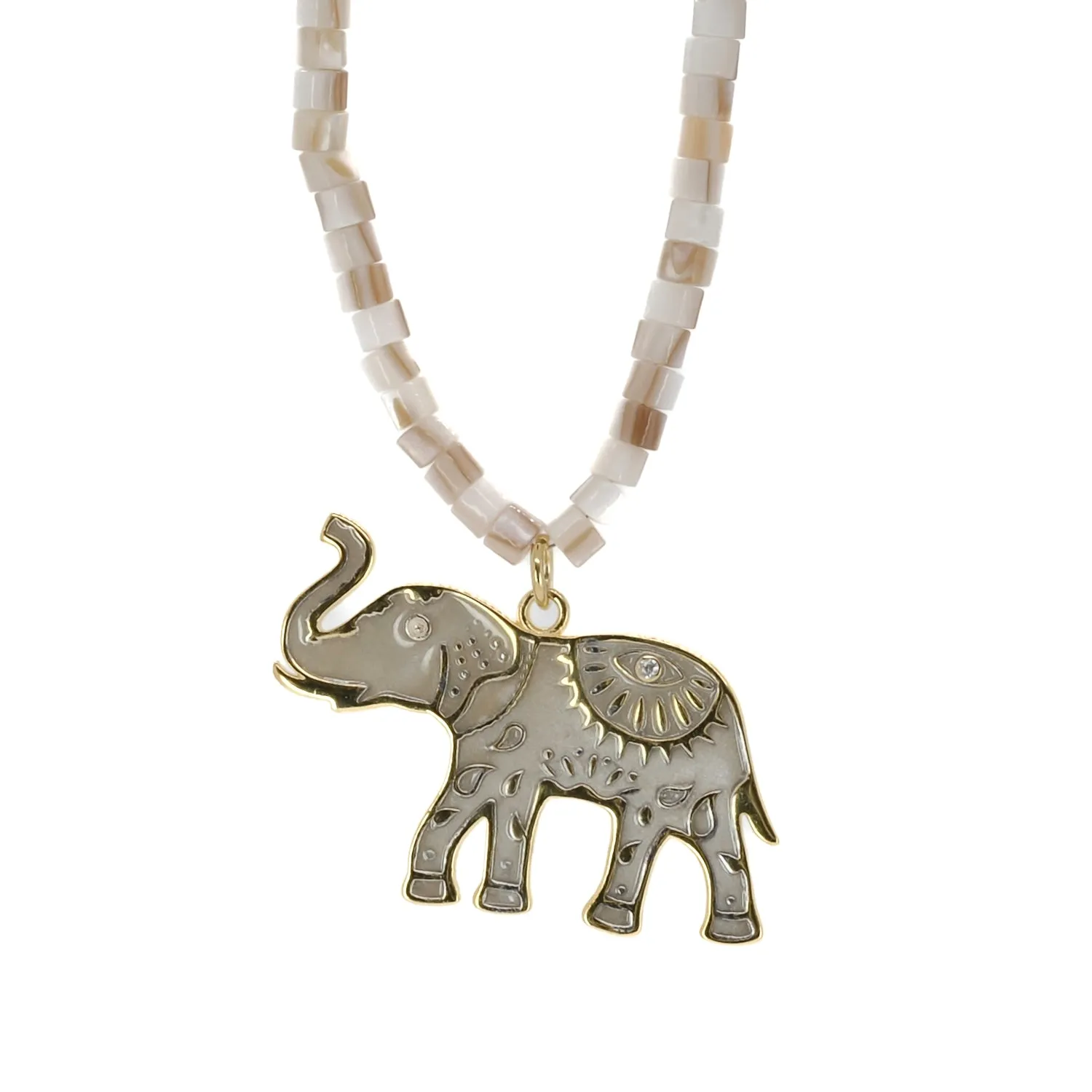 Luck & Prosperity Elephant White Pearl Choker Necklace