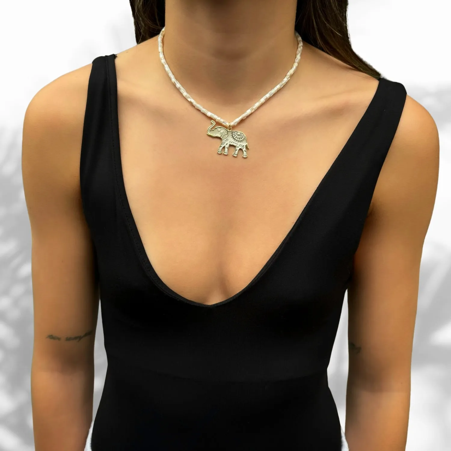 Luck & Prosperity Elephant White Pearl Choker Necklace