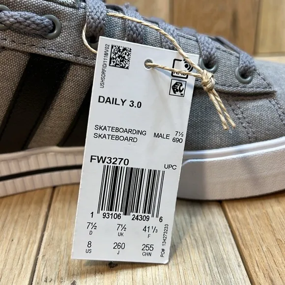 Men's Adidas Gray, Black, and White Daily 3.0 Skateboarding Shoes