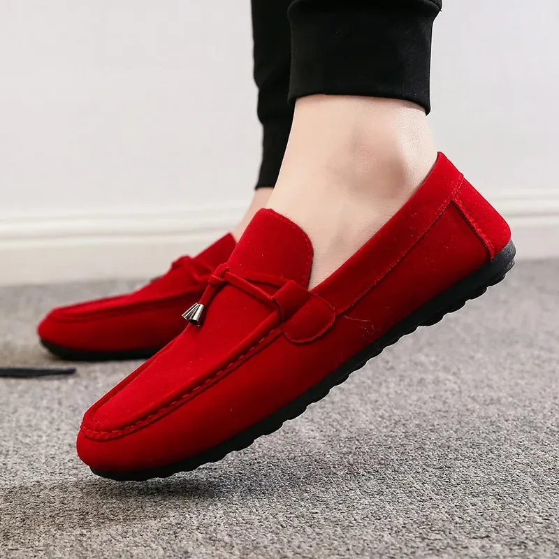 Men's Casual Shoes Red Loafers Cleat Shoes Metal Trim Driving Moccasin Soft Comfortable Casual Shoes Men's Sneakers Flats