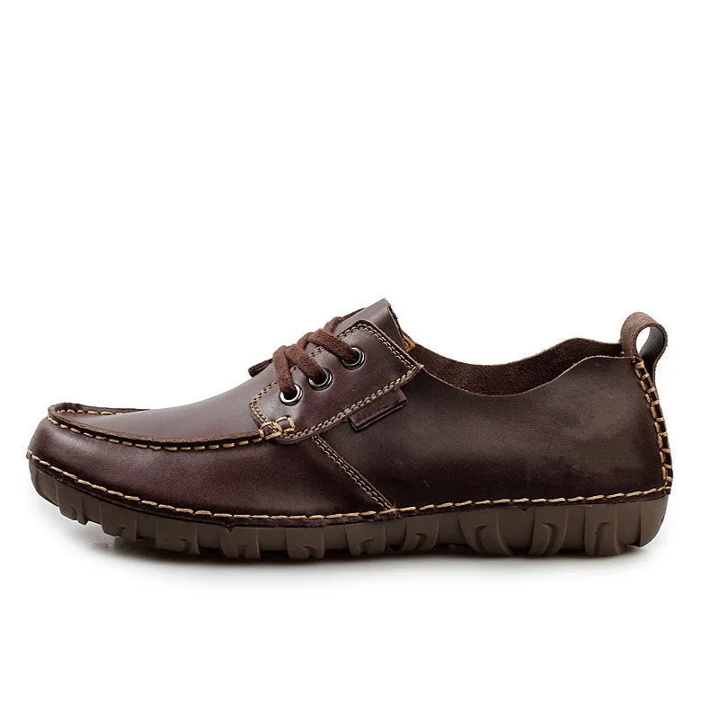 Mens Flats Split Leather Casual Soft Men's Shoes Brown Autumn Moccasin Handmade Man Sapatos Social Shoes