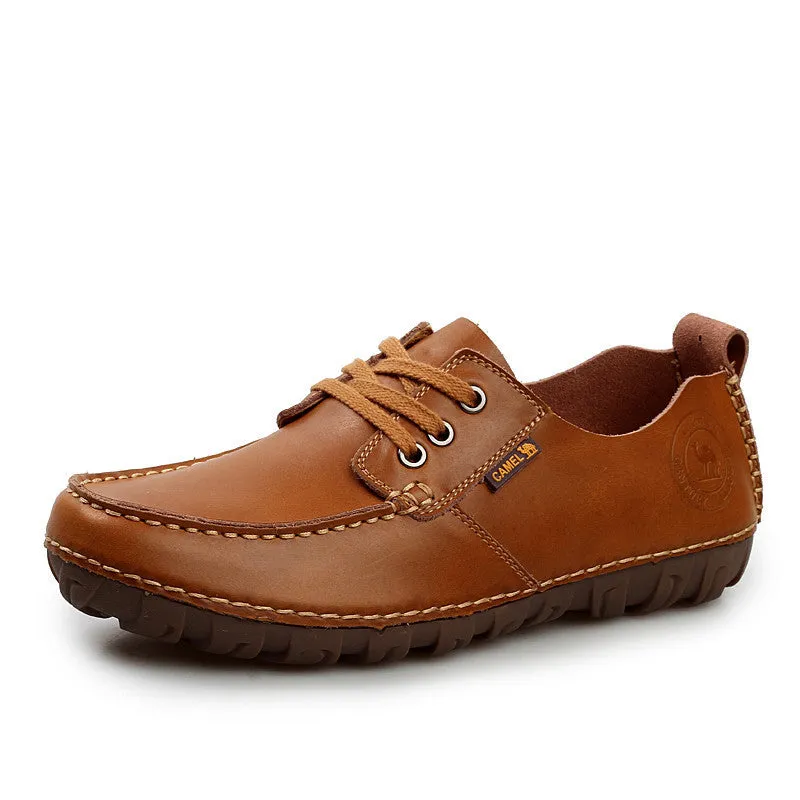 Mens Flats Split Leather Casual Soft Men's Shoes Brown Autumn Moccasin Handmade Man Sapatos Social Shoes