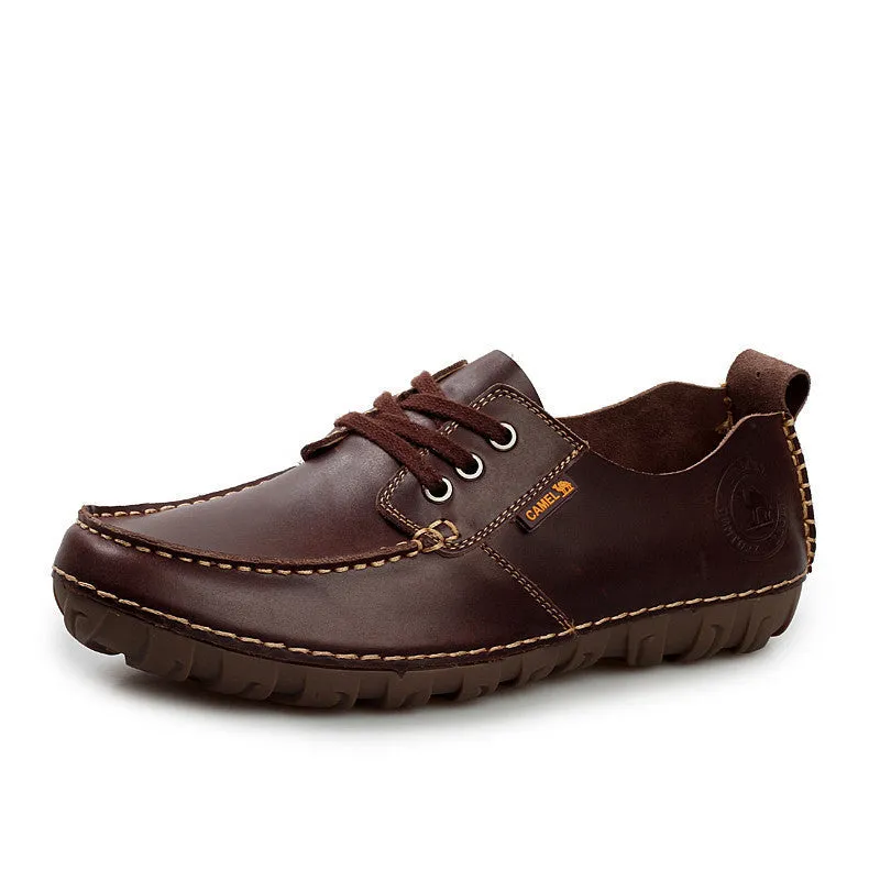 Mens Flats Split Leather Casual Soft Men's Shoes Brown Autumn Moccasin Handmade Man Sapatos Social Shoes