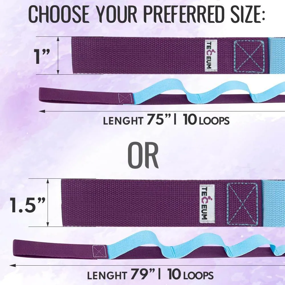 [NEW 2023] TECEUM Yoga Stretching Strap 10 Loops Non-Elastic Strap - Home Workout Stretch Strap for Physical Therapy, Yoga, Pilates plpr 1 in MB