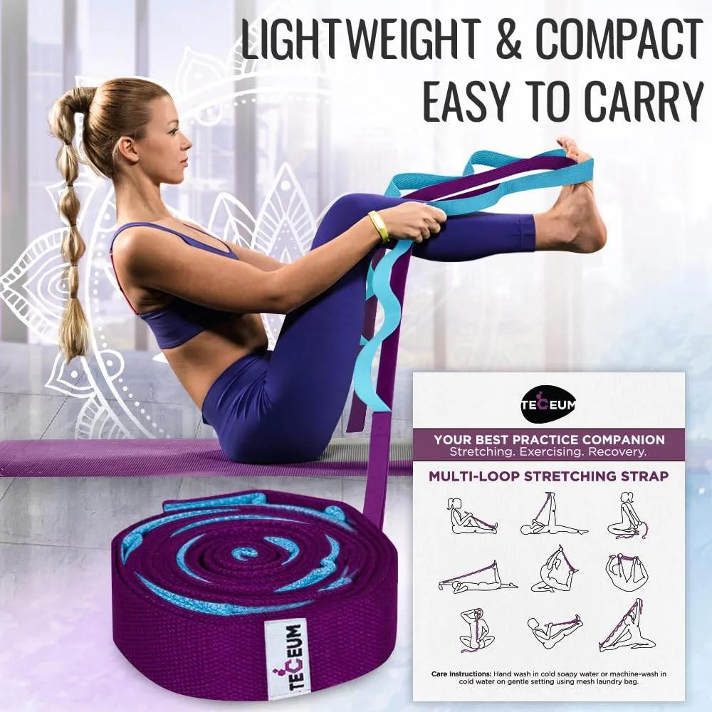 [NEW 2023] TECEUM Yoga Stretching Strap 10 Loops Non-Elastic Strap - Home Workout Stretch Strap for Physical Therapy, Yoga, Pilates plpr 1 in MB