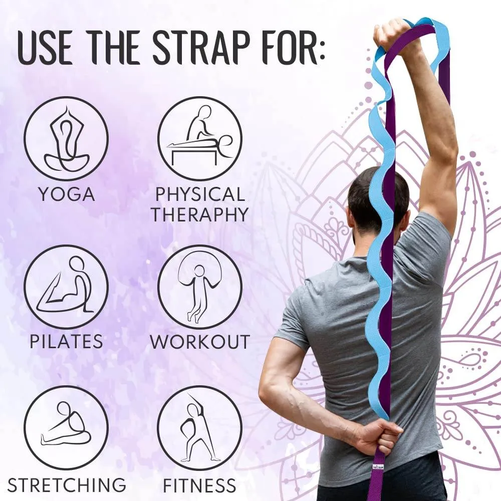 [NEW 2023] TECEUM Yoga Stretching Strap 10 Loops Non-Elastic Strap - Home Workout Stretch Strap for Physical Therapy, Yoga, Pilates plpr 1 in MB