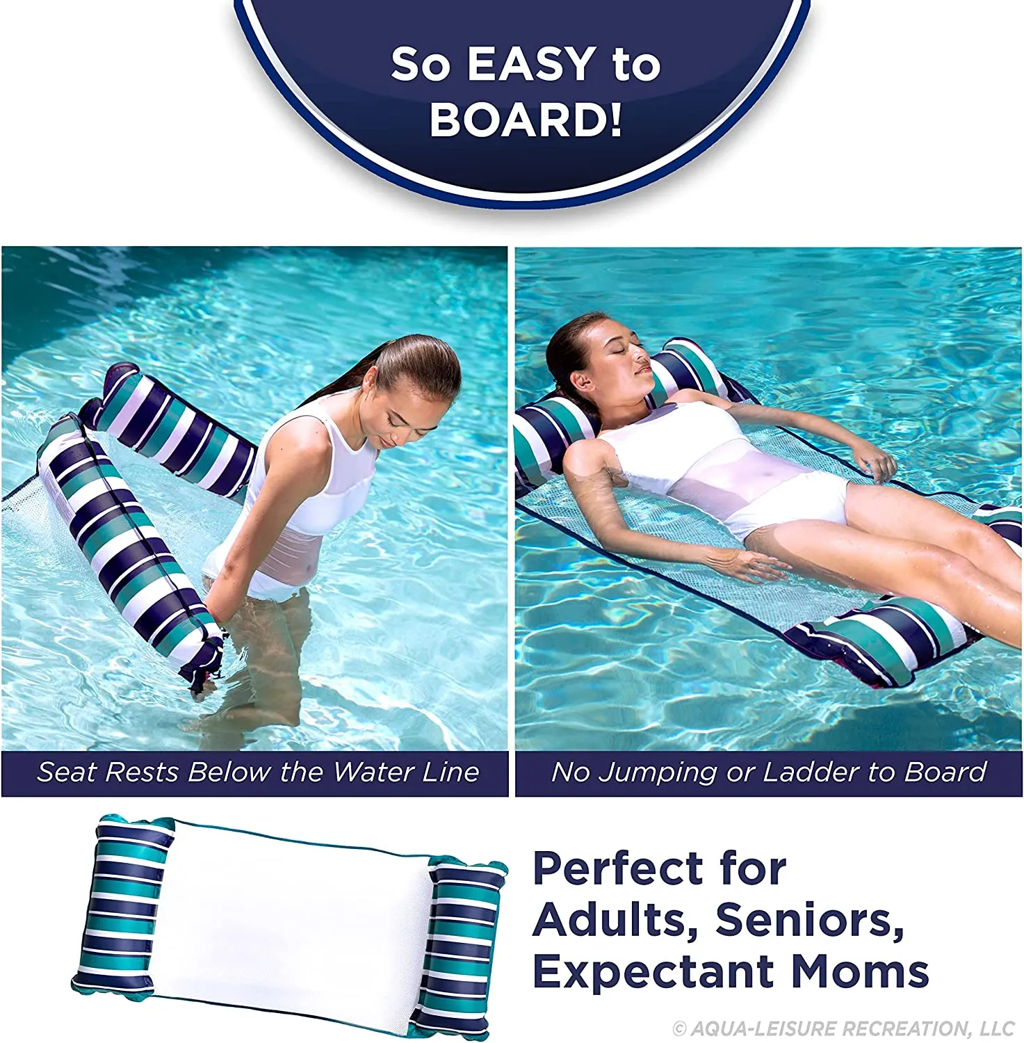 New 4 in 1 Hammock Pool Float & Water Hammock – Multi-Purpose, Inflatable for Adults – Non-Stick PVC – Teal/Navy Stripe includes pump! Retail $28