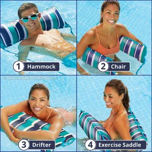 New 4 in 1 Hammock Pool Float & Water Hammock – Multi-Purpose, Inflatable for Adults – Non-Stick PVC – Teal/Navy Stripe includes pump! Retail $28