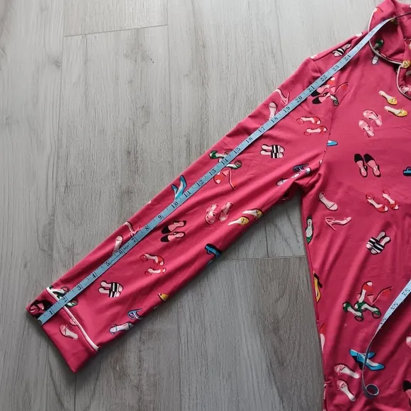 New Kate Spade Pajama Pants Set Red Dress Shoes Long Sleeve Button Front Medium
