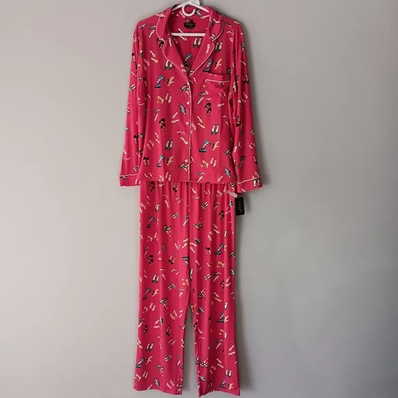 New Kate Spade Pajama Pants Set Red Dress Shoes Long Sleeve Button Front Medium
