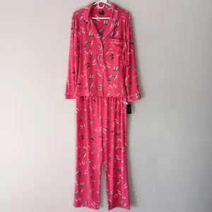 New Kate Spade Pajama Pants Set Red Dress Shoes Long Sleeve Button Front Medium