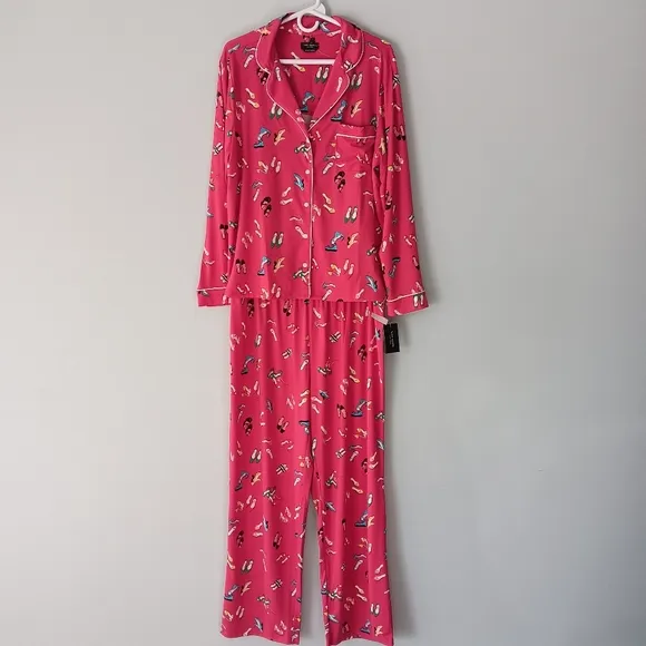 New Kate Spade Pajama Pants Set Red Dress Shoes Long Sleeve Button Front Medium