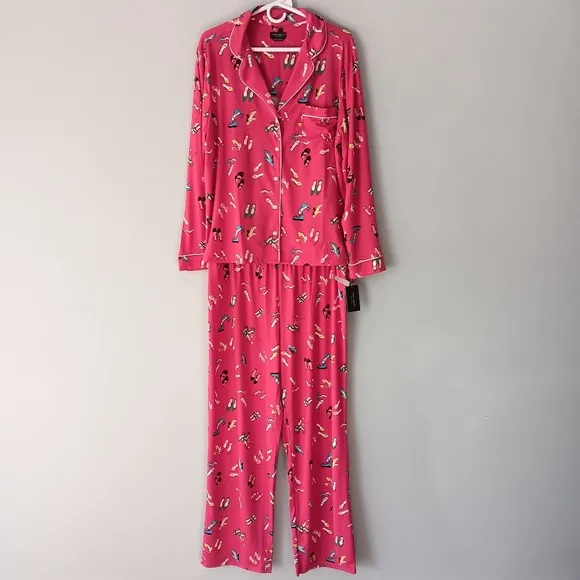 New Kate Spade Pajama Pants Set Red Dress Shoes Long Sleeve Button Front Medium