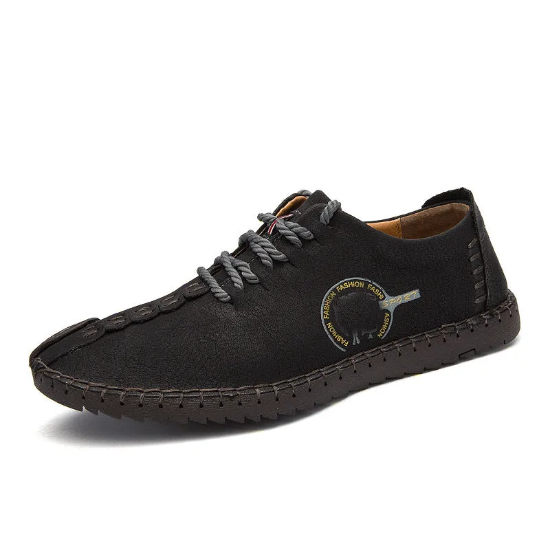 New Men's Leather Shoes Black Casual Soft Bottom Breathable Casual Shoes