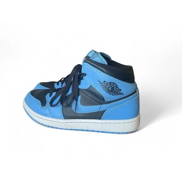 Nike Air Jordan 1 Mid University Blue Black Men's Retro Sneakers Sz 9 DQ8426-401
