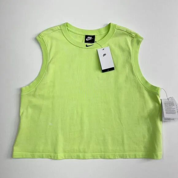 NIKE Women's Sportswear Wash Tank Top   Shorts Set Patch Ghost Green Lime Sz 2X
