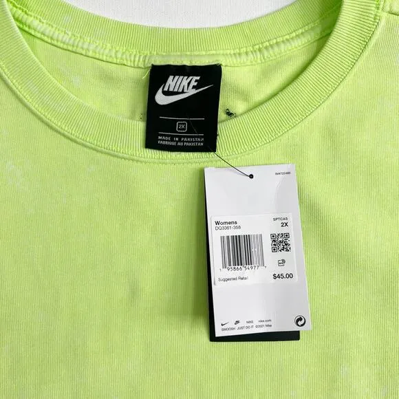 NIKE Women's Sportswear Wash Tank Top   Shorts Set Patch Ghost Green Lime Sz 2X