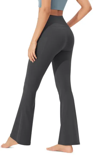 ODODOS Cloud Feeling Flared Pants with Pocket for Women High Waist Casual Bootcut Yoga Pants, 30" Inseam, Charcoal, Large