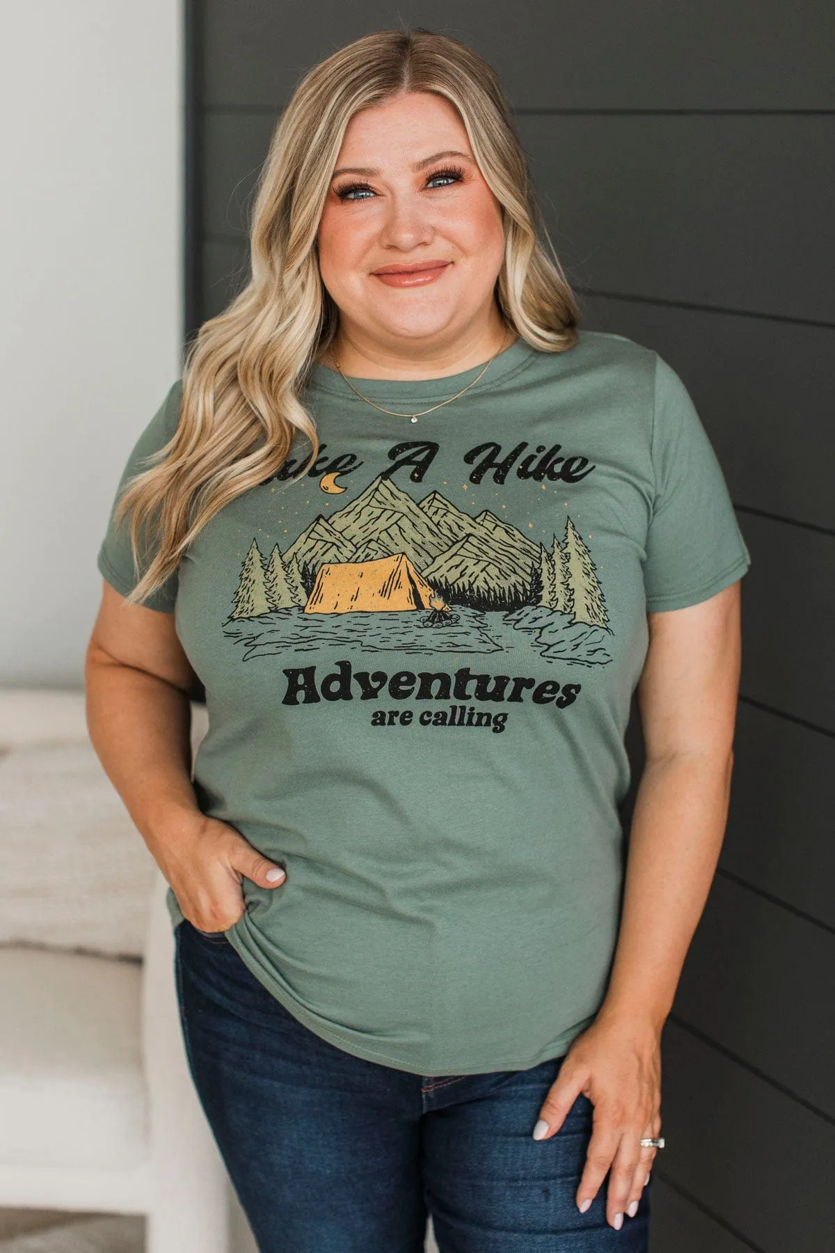 "Take A Hike" Graphic Tee- Olive