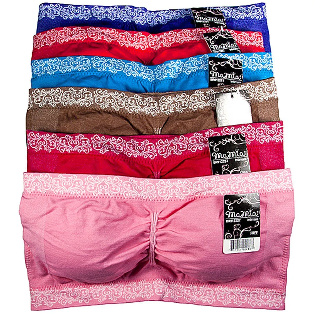 Sakkas Seamless Padded Bandeau Bra Tube Top - Assorted Color 6 Pack