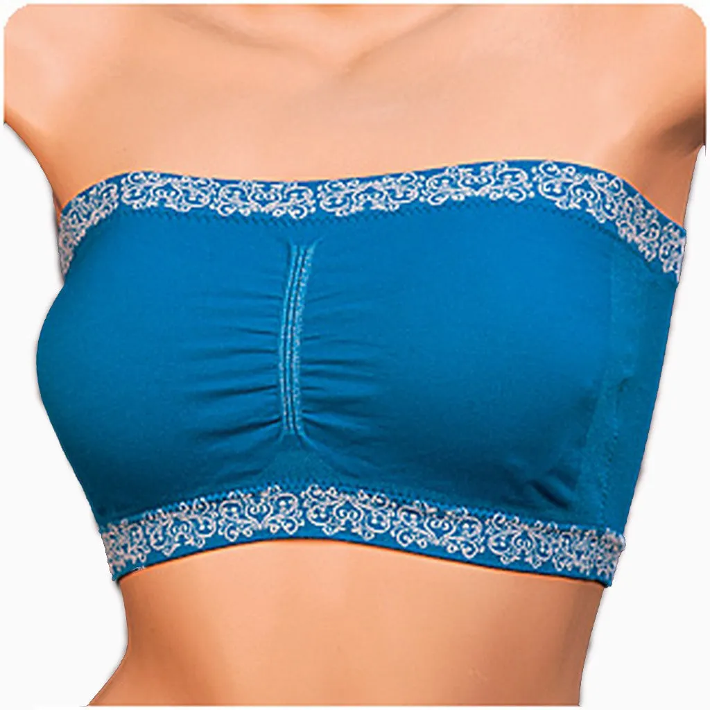 Sakkas Seamless Padded Bandeau Bra Tube Top - Assorted Color 6 Pack