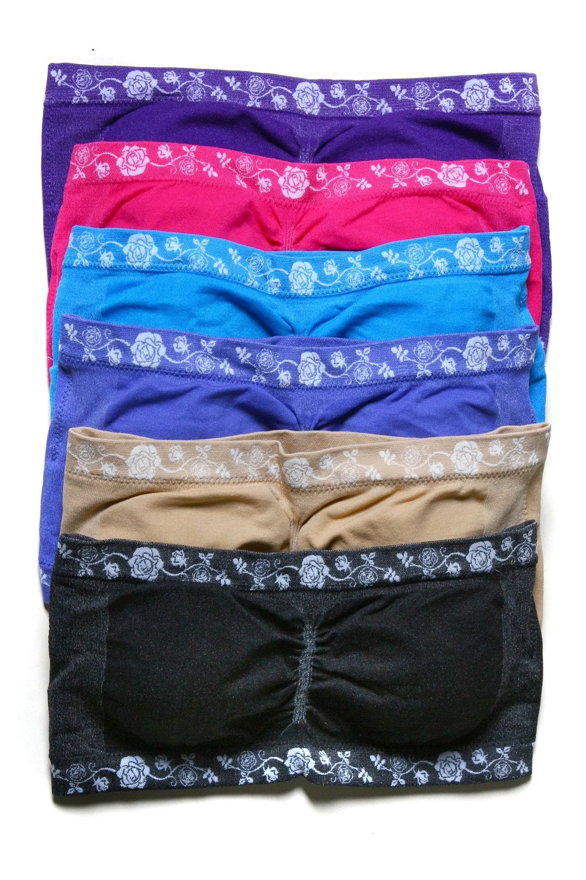 Sakkas Seamless Padded Bandeau Bra Tube Top - Assorted Color 6 Pack