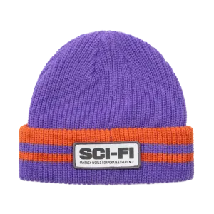 Sci-Fi Fantasy Reflective Patch Striped Beanie Purple/Orange
