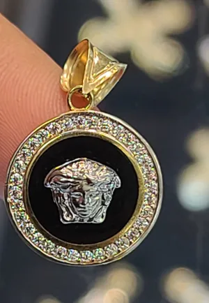 Small Yellow Gold Pendant with CZs and Reflective Background