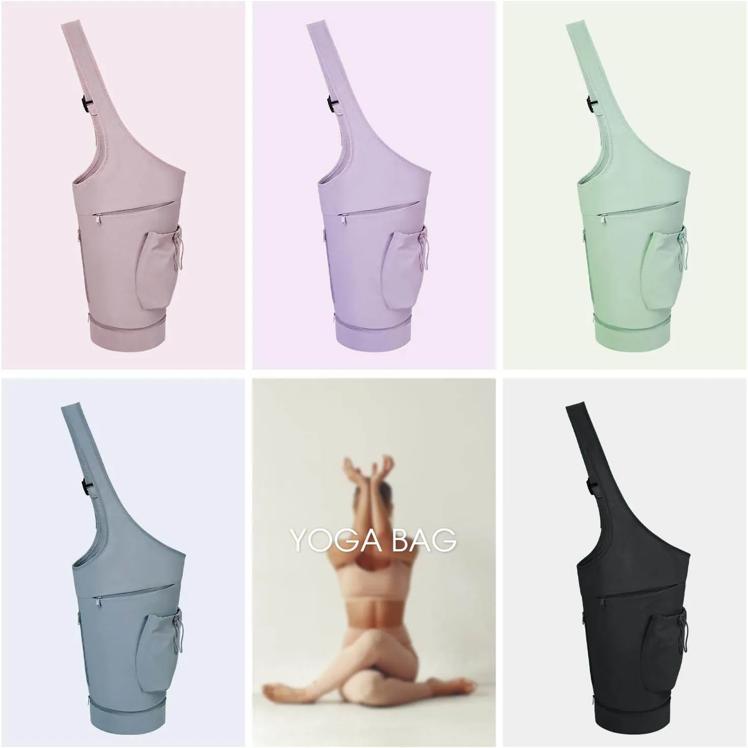 sportsnew Yoga Mat Bag, Large Opening Long Tote Yoga Mat Carrier Holder Bag with Waterproof Wet Pocket and Drawstring Water Bottle Pocket, Adjustable Shoulder Strap Storage Bag, patent pending