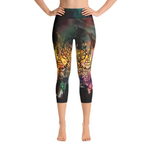 Thai Buddhist Tattoo Colorful Flames Capri Yoga Pants
