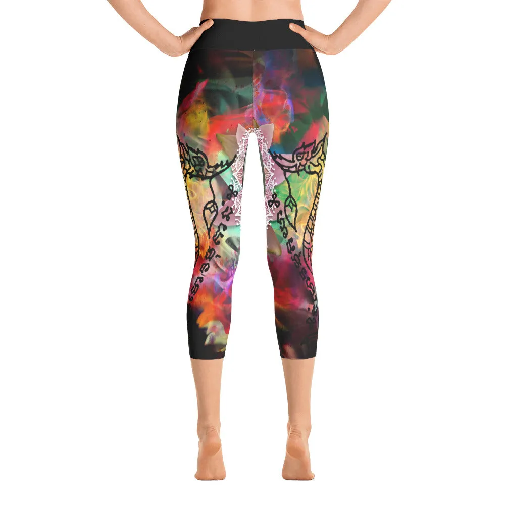 Thai Buddhist Tattoo Colorful Flames Capri Yoga Pants