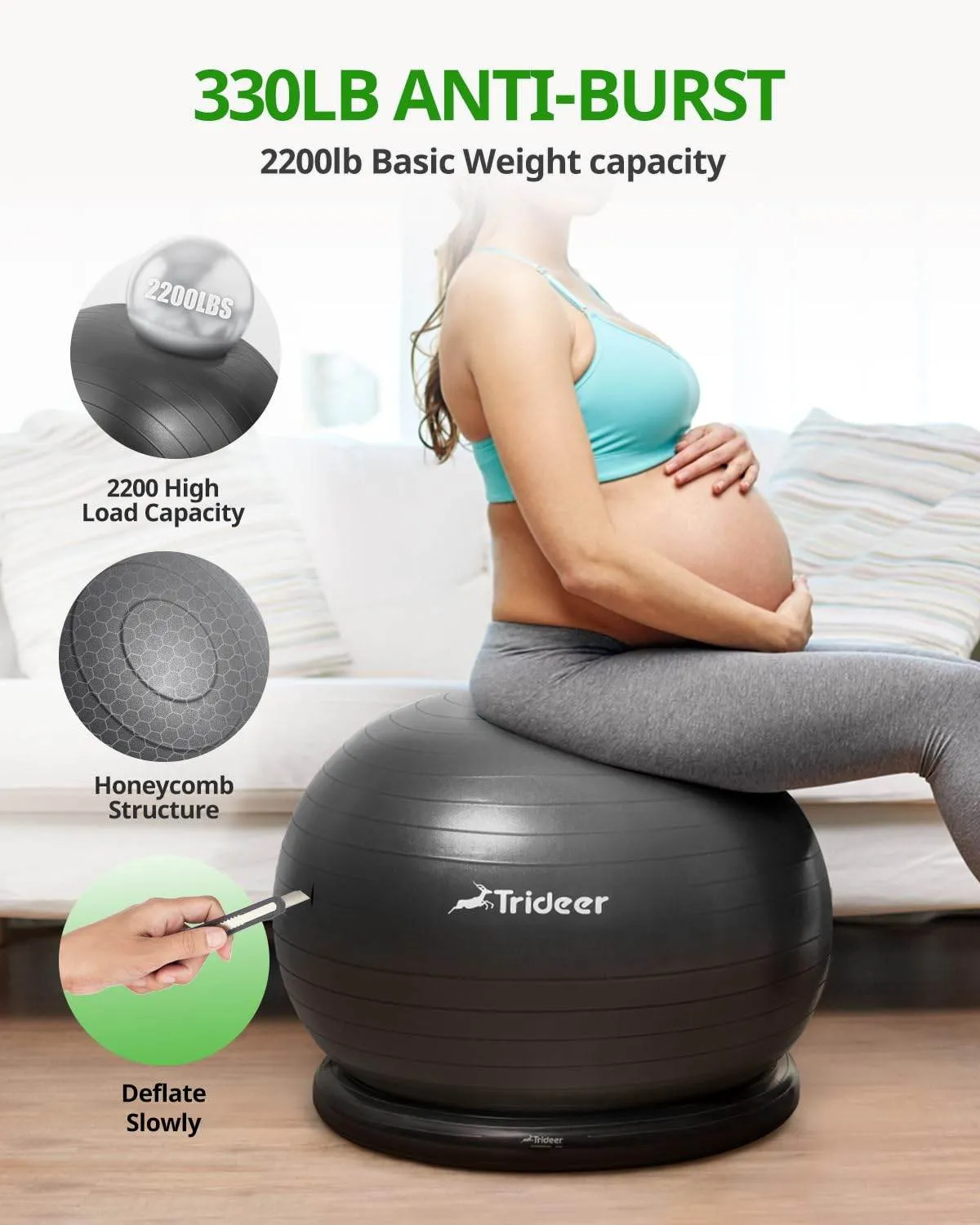 Trideer Ball Chair Yoga Ball Chair Exercise Ball Chair with Base & Bands for Home Gym Workout Ball for Abs, Stability Ball & Balance Ball Seat to Relieve Back Pain (XL(27-30ines/68-75cm), Black)