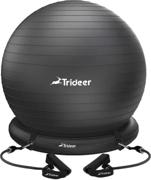 Trideer Ball Chair Yoga Ball Chair Exercise Ball Chair with Base & Bands for Home Gym Workout Ball for Abs, Stability Ball & Balance Ball Seat to Relieve Back Pain (XL(27-30ines/68-75cm), Black)