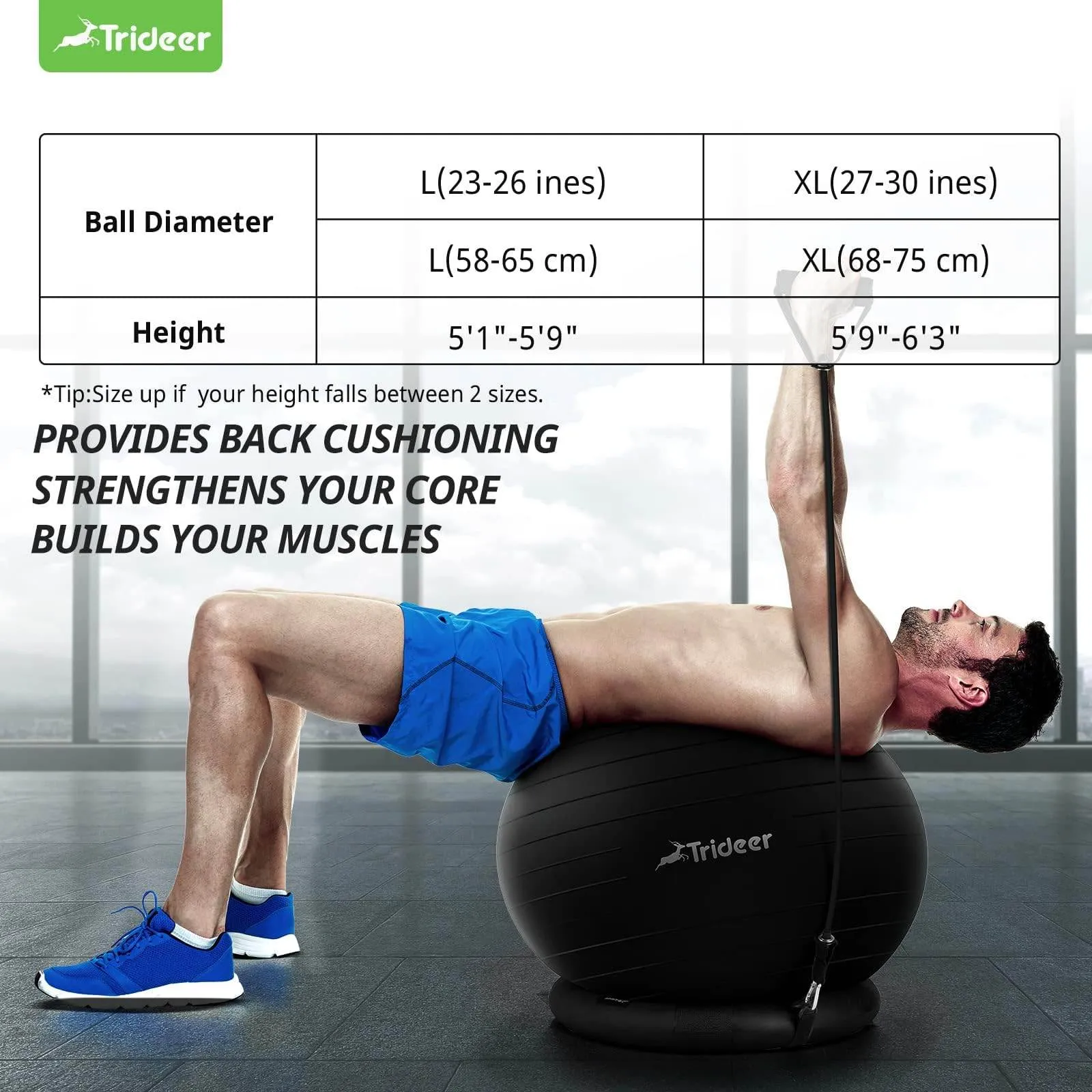 Trideer Ball Chair Yoga Ball Chair Exercise Ball Chair with Base & Bands for Home Gym Workout Ball for Abs, Stability Ball & Balance Ball Seat to Relieve Back Pain (XL(27-30ines/68-75cm), Black)
