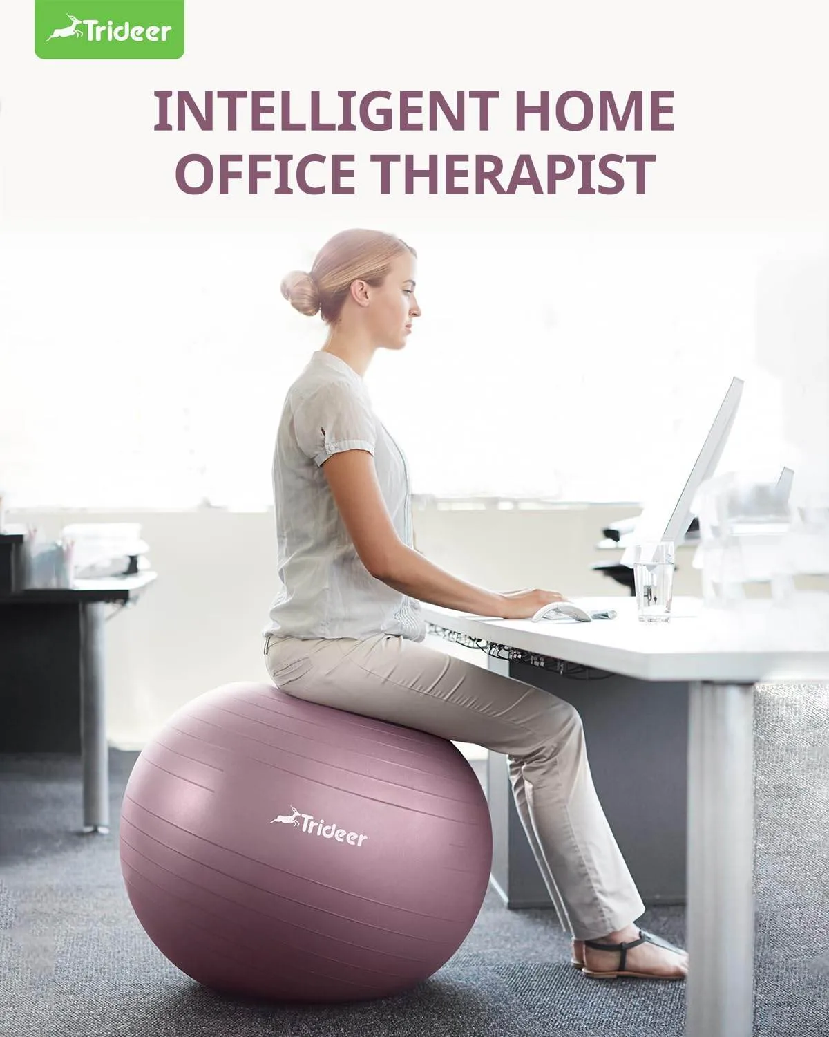 Trideer Yoga Ball - Exercise Ball for Workout pilates Stability - Anti-Burst and Slip Resistant for physical therapy, Birthing, Stretching & Core Workout, Office Ball Chair, Flexible Seating, Home Gym
