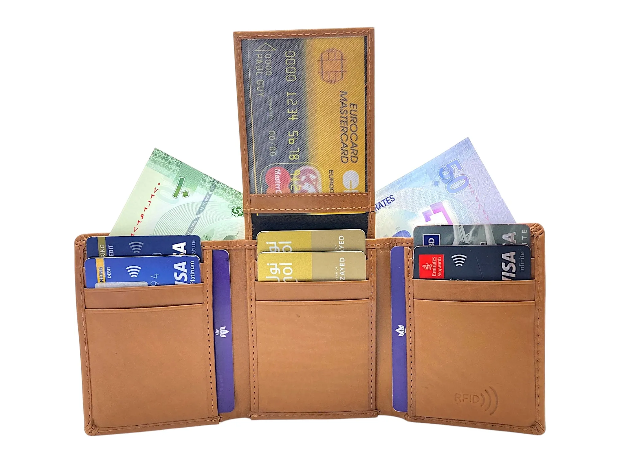 Trifold Wallet RFID Slim Wallets 10 Card Double Stitch # 1159 [Elastic]